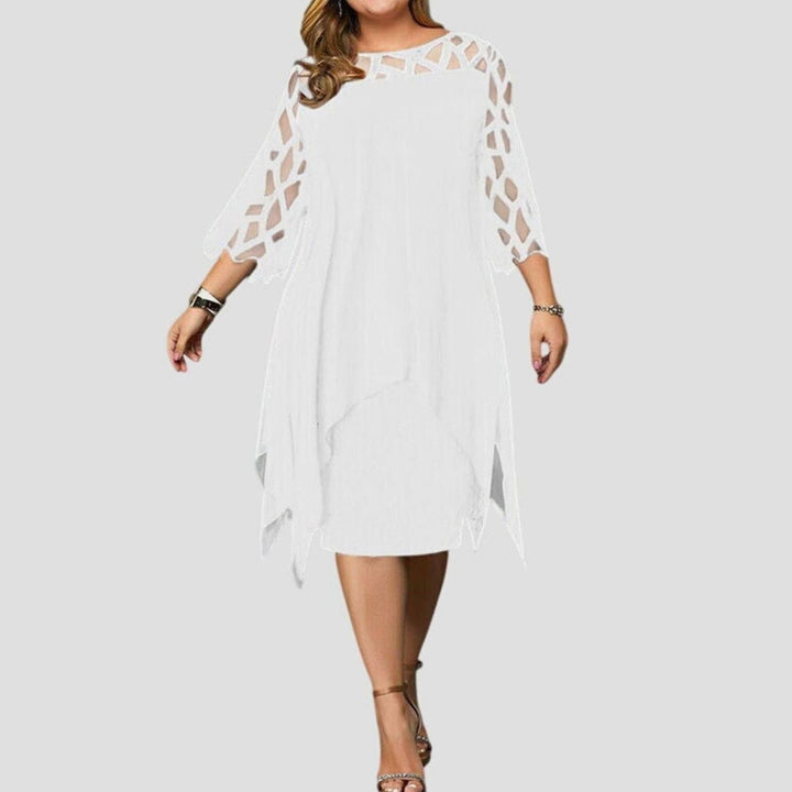 Women's Plus Size Lace Overlay Chiffon Midi Dress - White