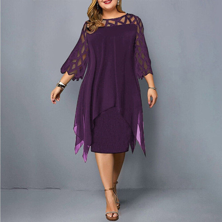 Women's Plus Size Lace Sleeve Layered Midi Dress - Purple