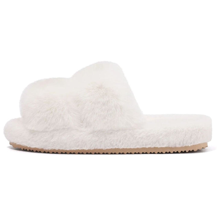 Women's Plush Faux Fur Cross-Strap Slide Slippers