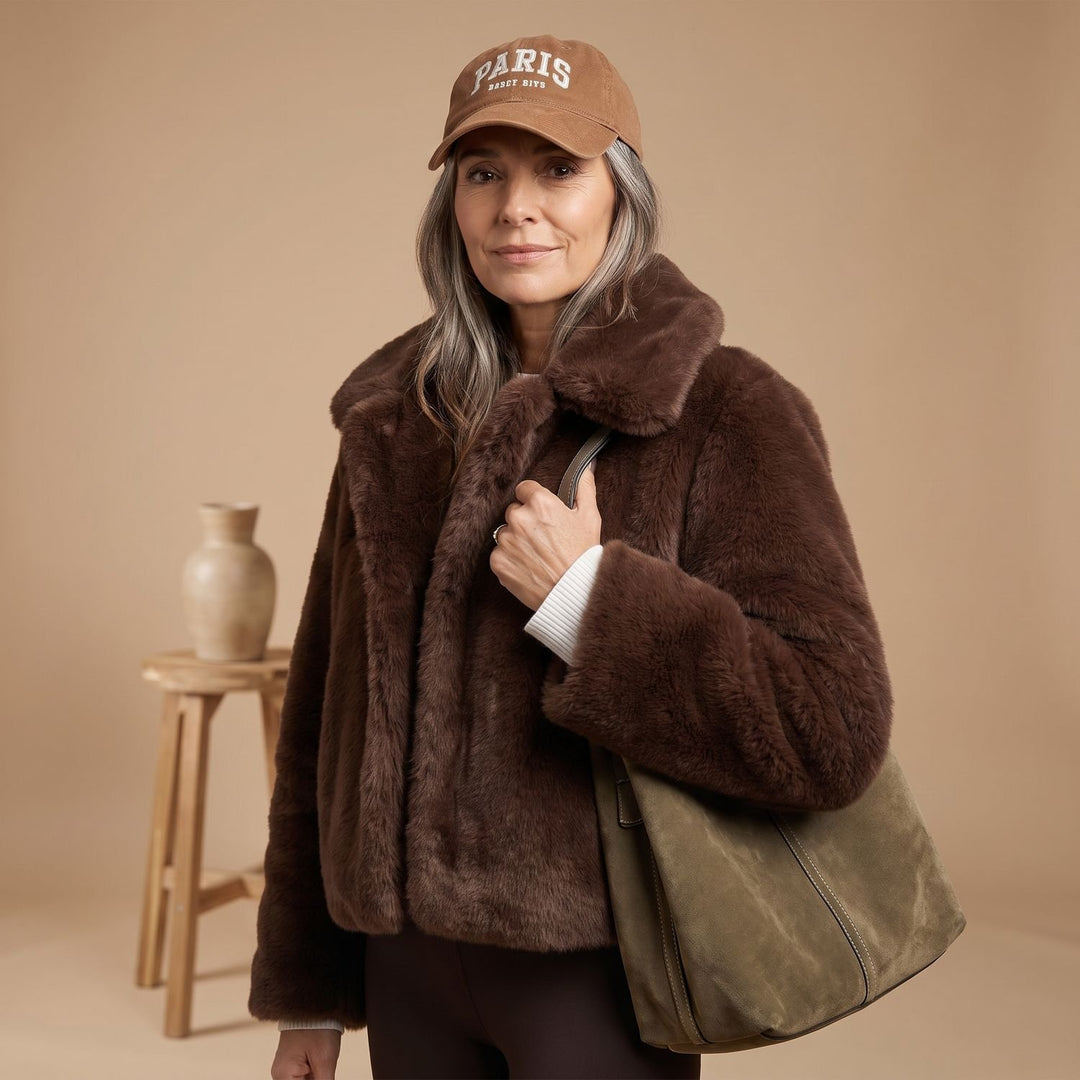 Women's Plush Faux Fur Relaxed Teddy Coat Jacket - Brown