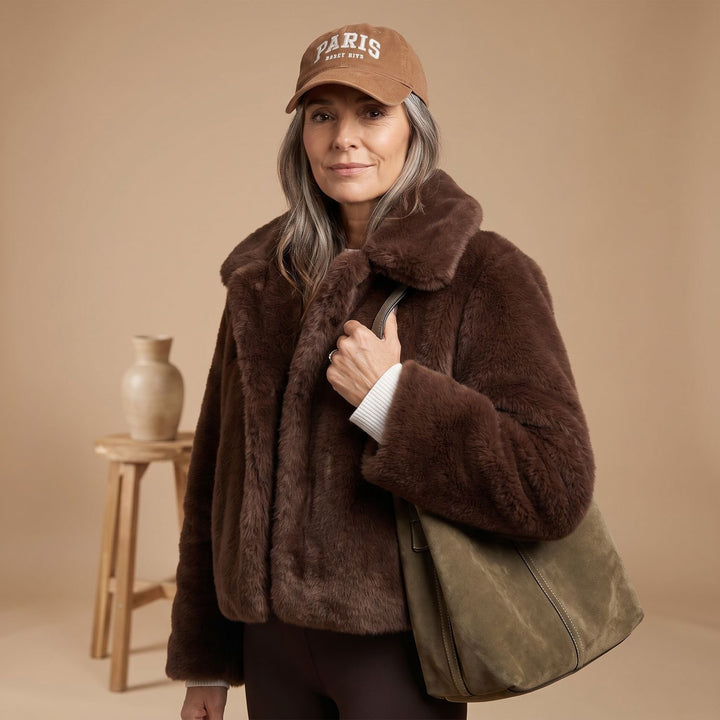 Women's Plush Faux Fur Relaxed Teddy Coat Jacket - Brown