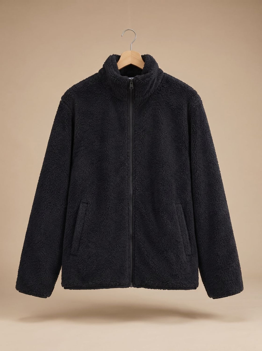 Women's Plush Fleece Full-Zip Stand-Collar Jacket - Black