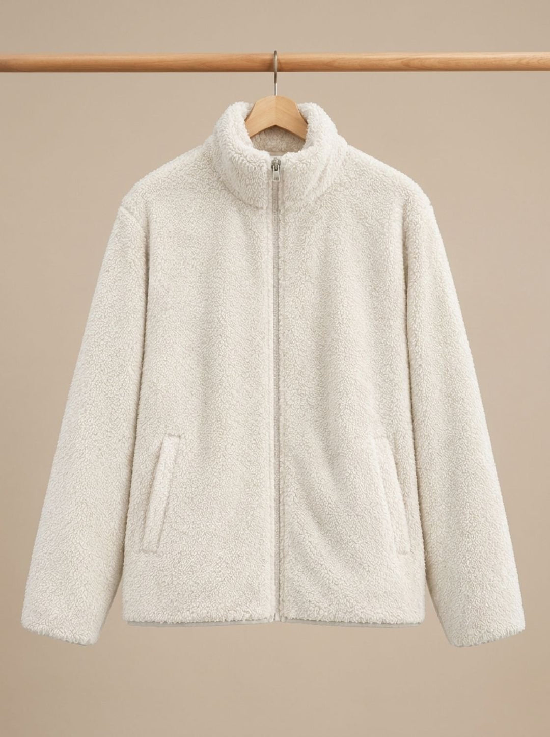 Women's Plush Fleece Full-Zip Stand-Collar Jacket - White