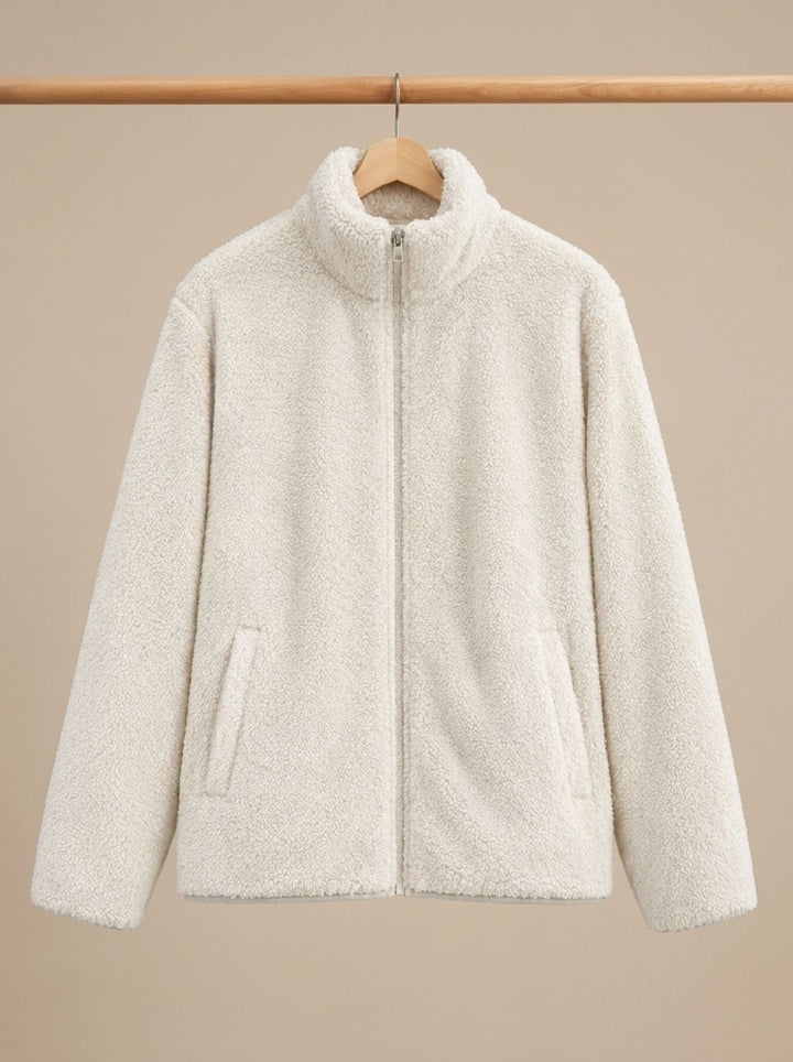 Women's Plush Fleece Full-Zip Stand-Collar Jacket - White
