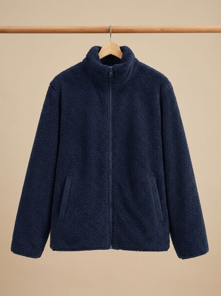Women's Plush Fleece Full-Zip Stand-Collar Jacket - Navy Blue