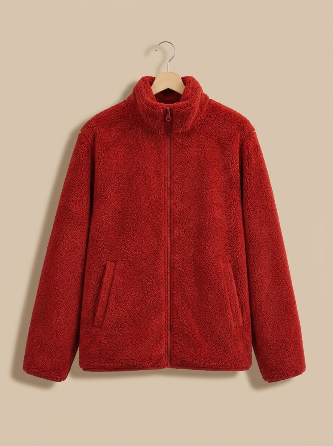 Women's Plush Fleece Full-Zip Stand-Collar Jacket - Coral