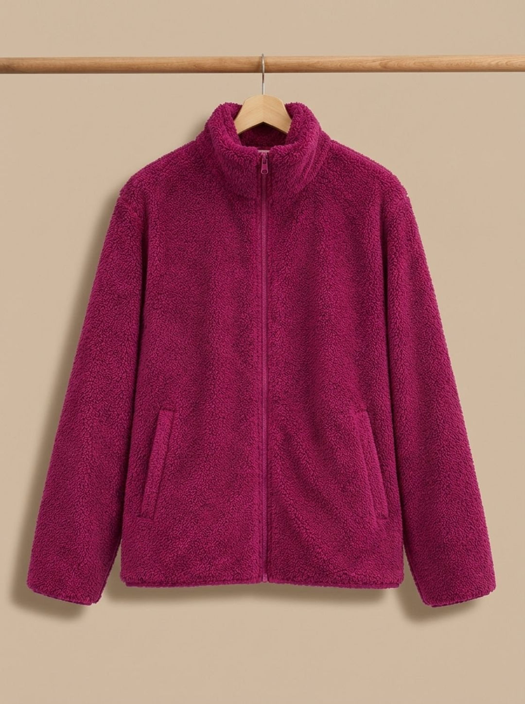 Women's Plush Fleece Full-Zip Stand-Collar Jacket - Red