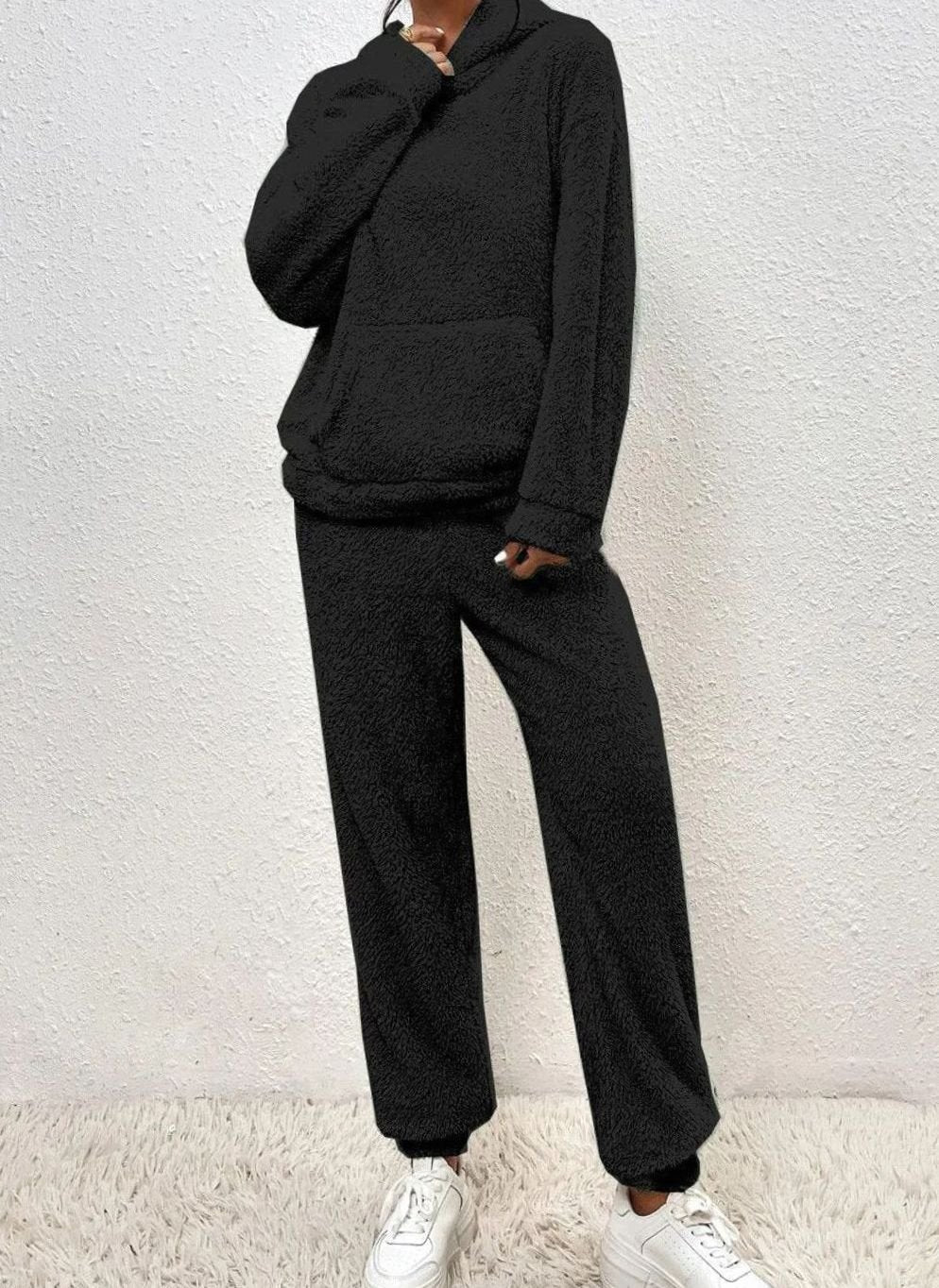 Women's Plush Fleece Hoodie Lounge Two-Piece Set