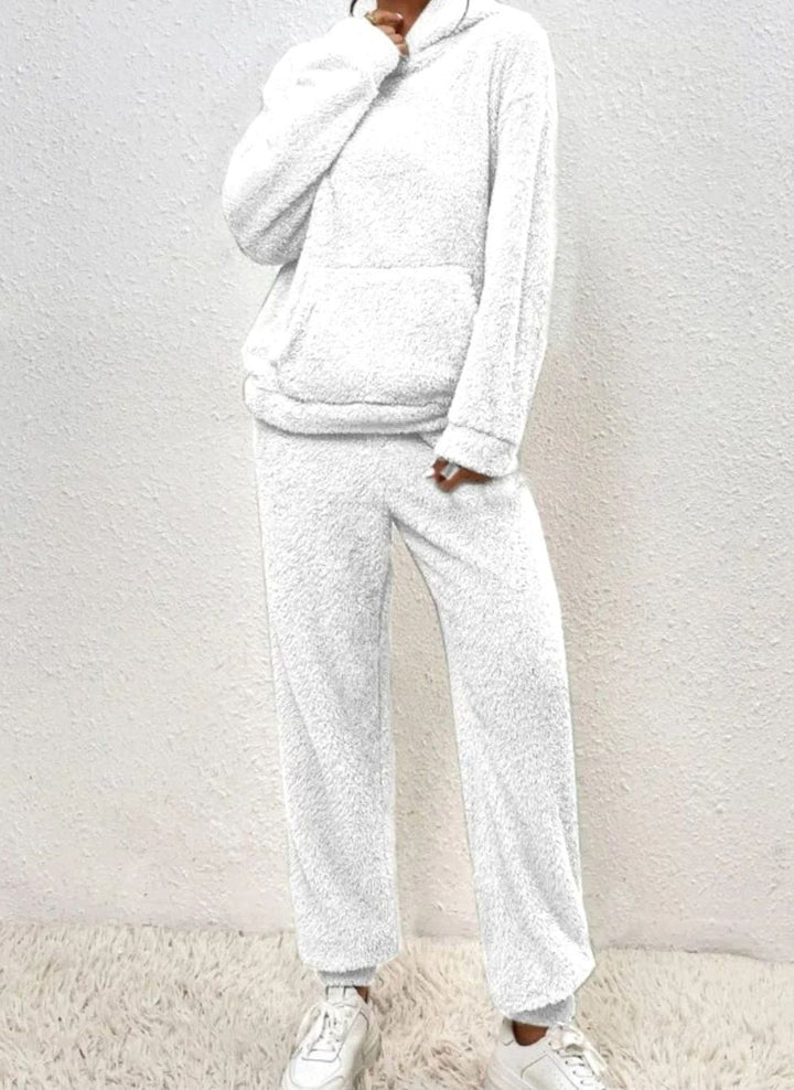 Women's Plush Fleece Hoodie Lounge Two-Piece Set