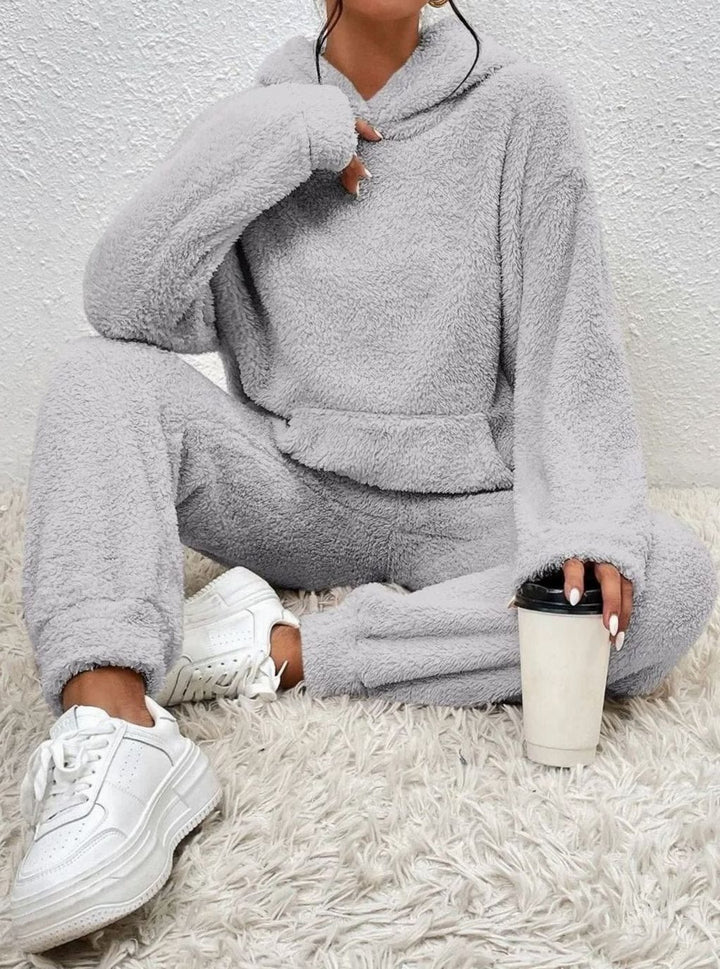 Women's Plush Fleece Hoodie Lounge Two-Piece Set
