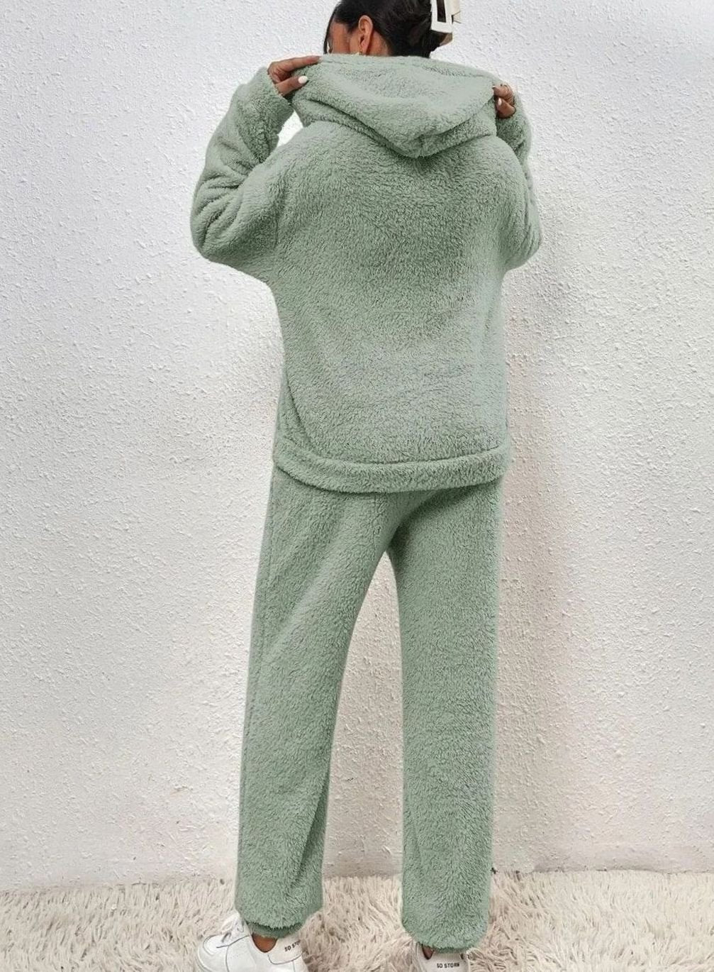 Women's Plush Fleece Hoodie Lounge Two-Piece Set