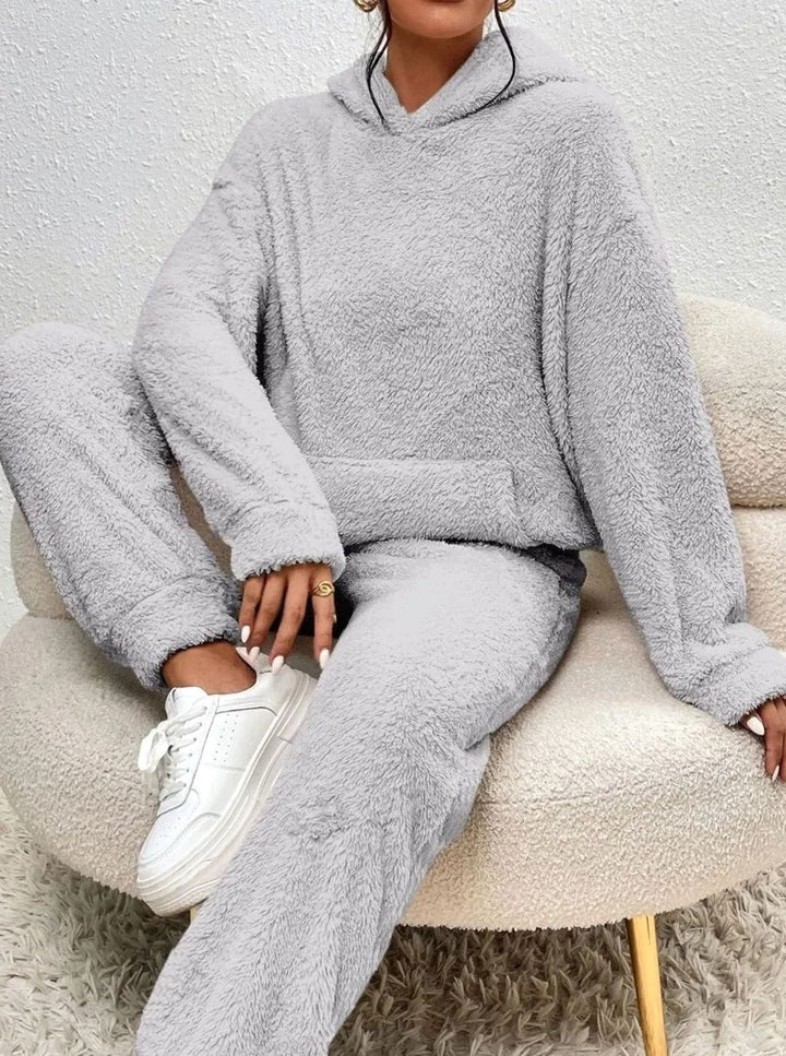 Women's Plush Fleece Hoodie Lounge Two-Piece Set - Grey