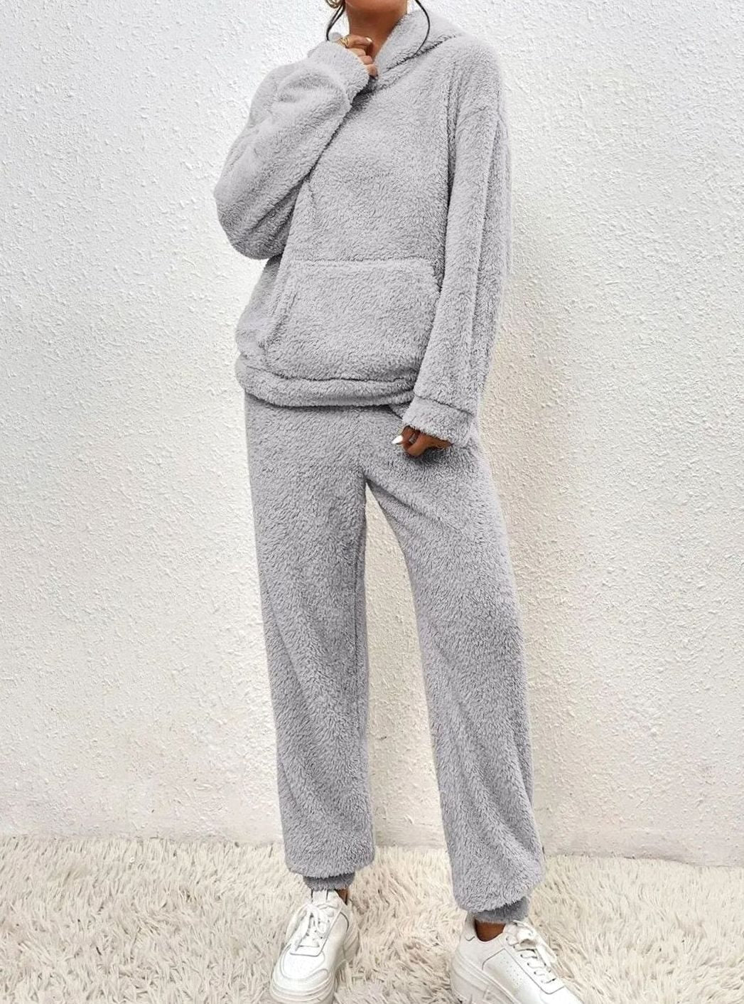 Women's Plush Fleece Hoodie Lounge Two-Piece Set
