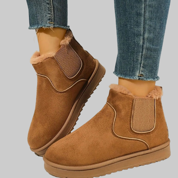 Women's Plush-Lined Slip-On Platform Winter Snow Boots - Light Brown