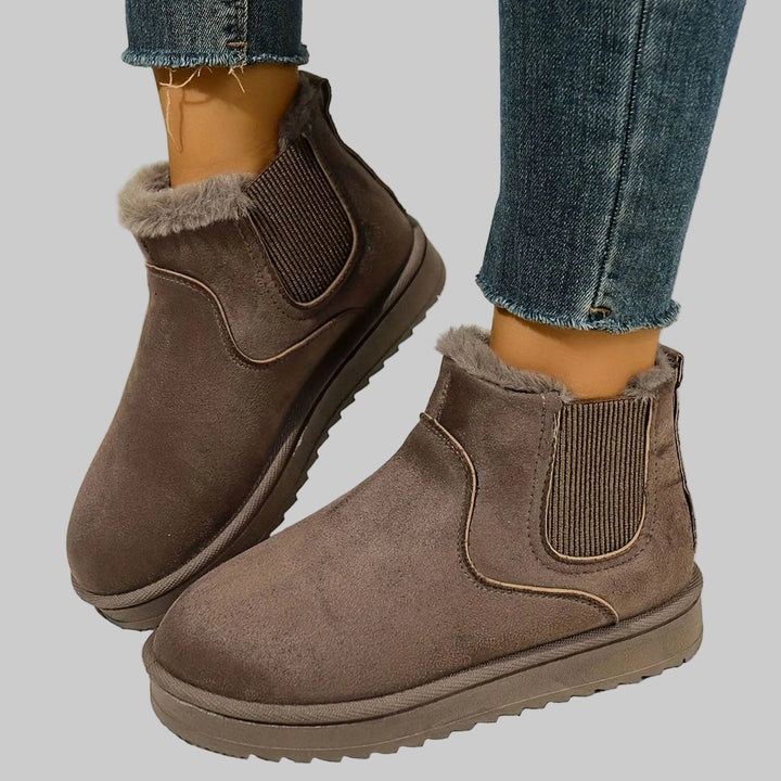 Women's Plush-Lined Slip-On Platform Winter Snow Boots - Khaki