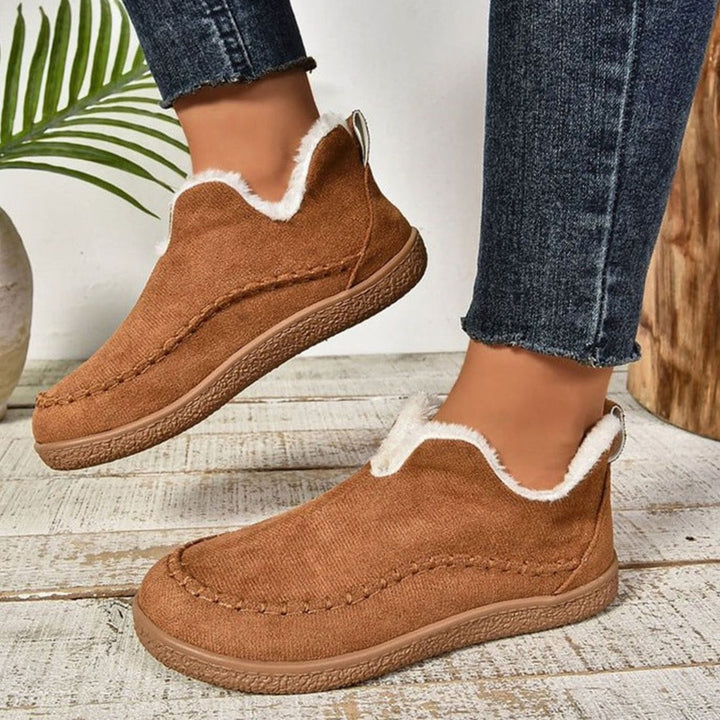 Women's Plush-Lined Slip-On Suede Moccasin Loafers - Brown