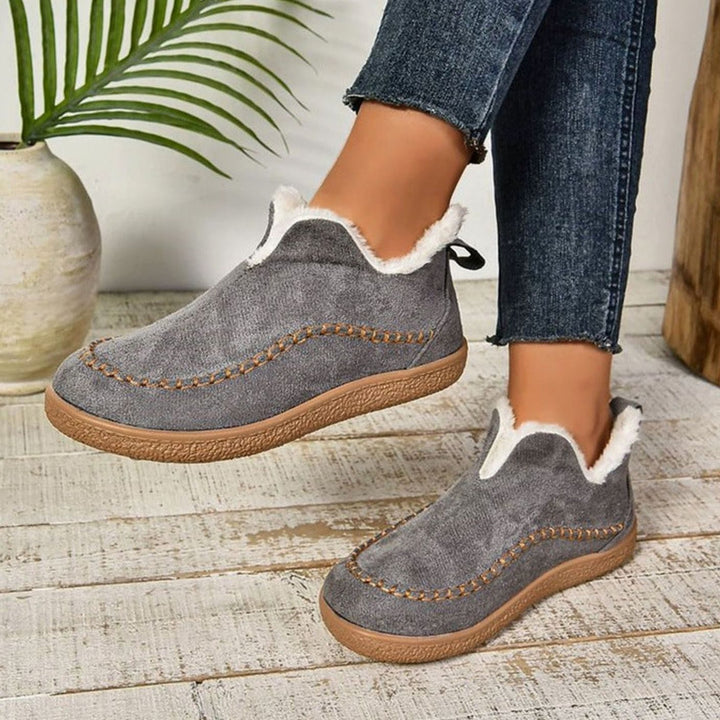 Women's Plush-Lined Slip-On Suede Moccasin Loafers - Gray