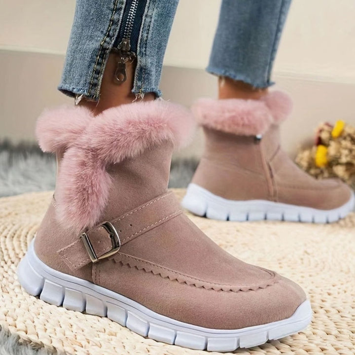 Women's Plush-Trimmed Buckle Ankle Winter Snow Boots
