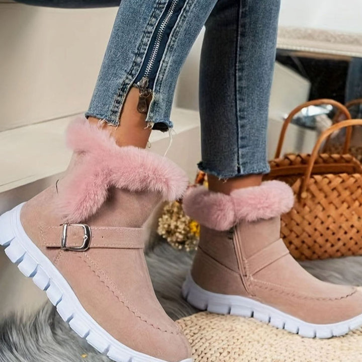 Women's Plush-Trimmed Buckle Ankle Winter Snow Boots