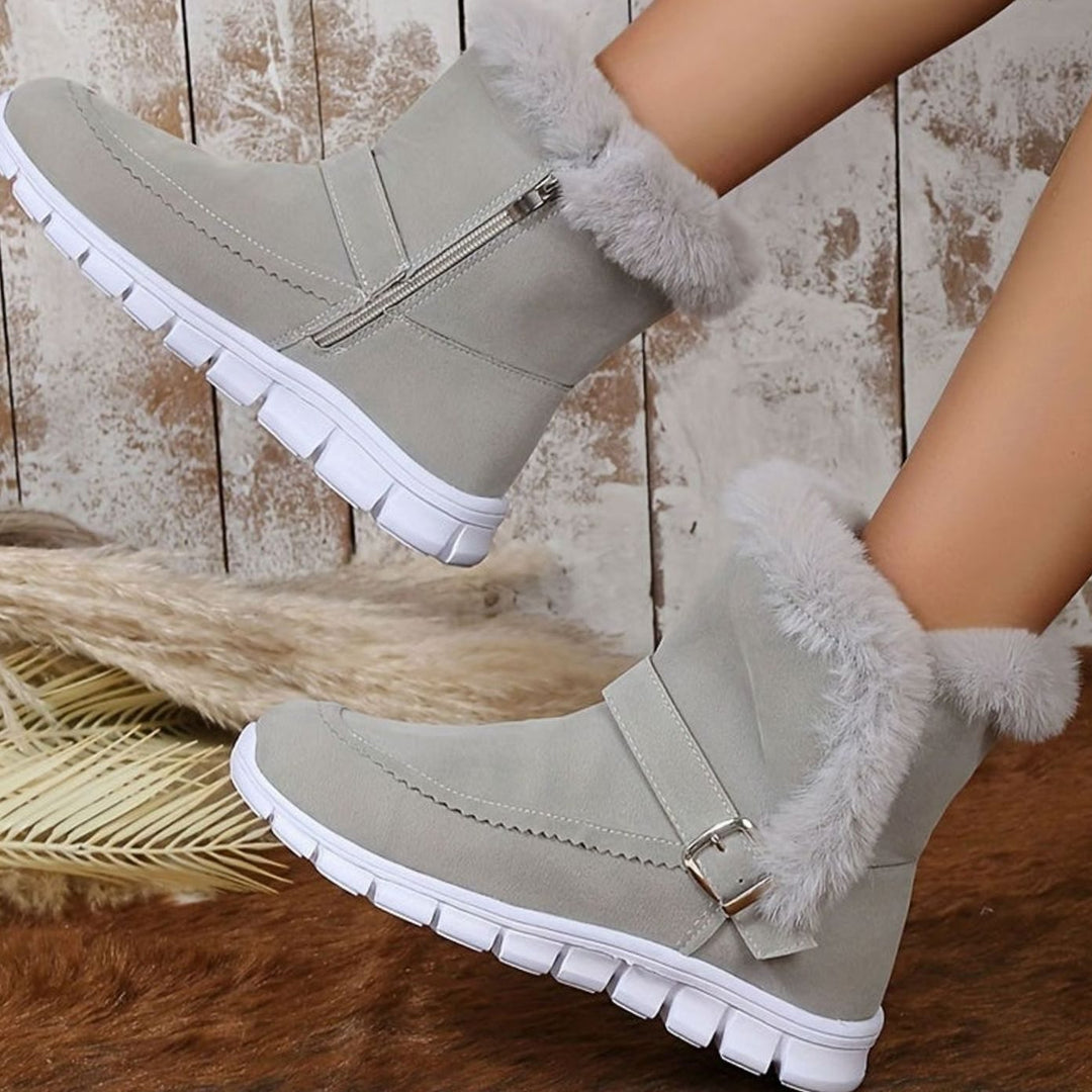 Women's Plush-Trimmed Buckle Ankle Winter Snow Boots
