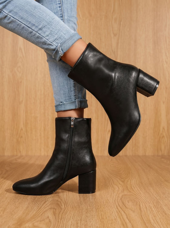 Women's Pointed-Toe Block-Heel Side-Zip Ankle Boots