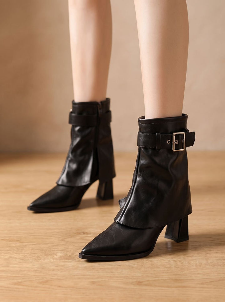 Women's Pointed-Toe Buckle-Strap Block-Heel Ankle Boots