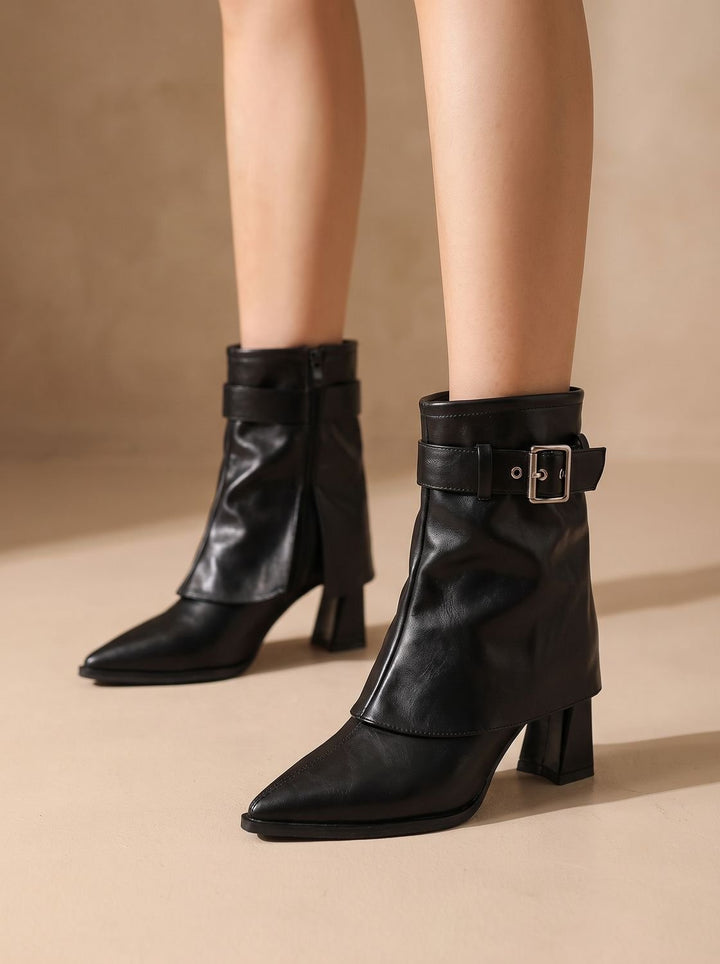 Women's Pointed-Toe Buckle-Strap Block-Heel Ankle Boots