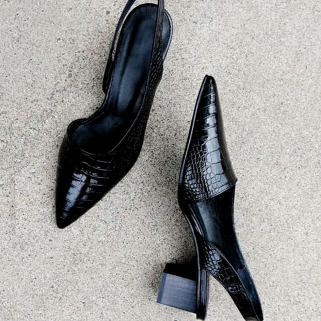 Women's Pointed-Toe Croc-Embossed Slingback Block Heel Pumps