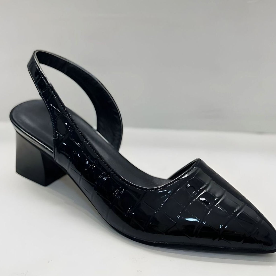 Women's Pointed-Toe Croc-Embossed Slingback Block Heel Pumps