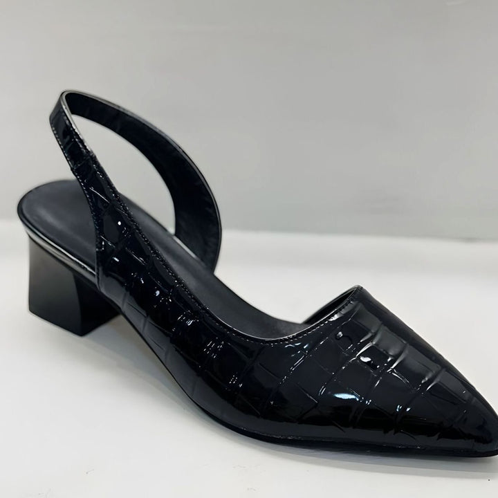 Women's Pointed-Toe Croc-Embossed Slingback Block Heel Pumps