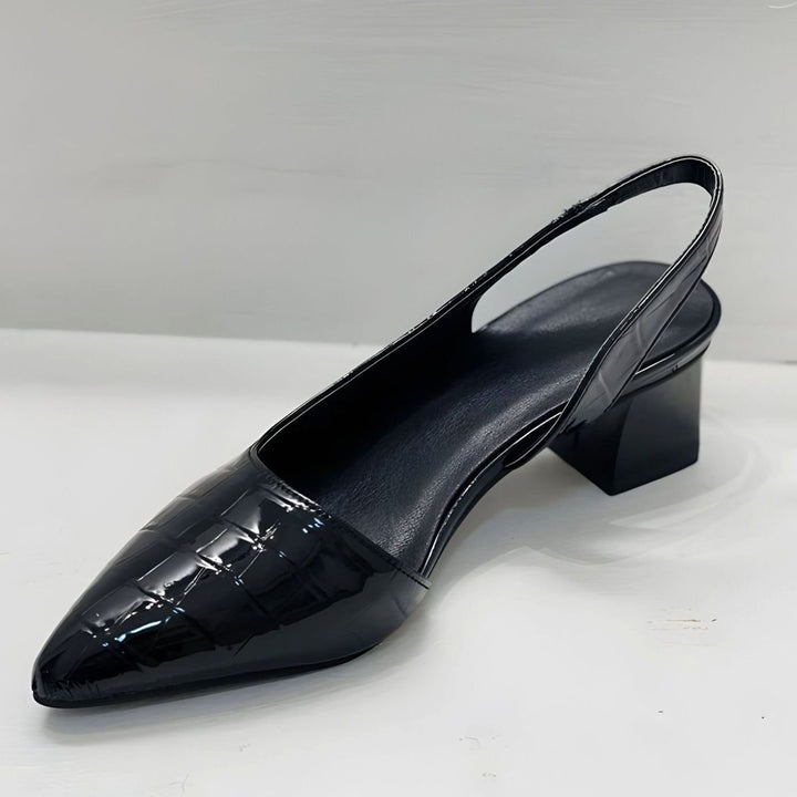 Women's Pointed-Toe Croc-Embossed Slingback Block Heel Pumps