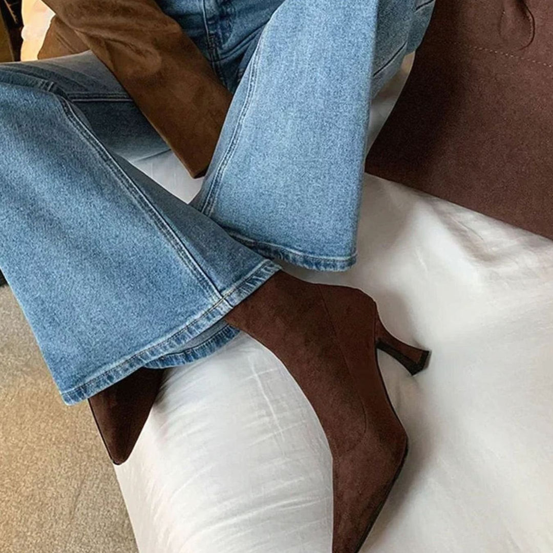 Women's Pointed Toe Kitten Heel Sock Ankle Boots