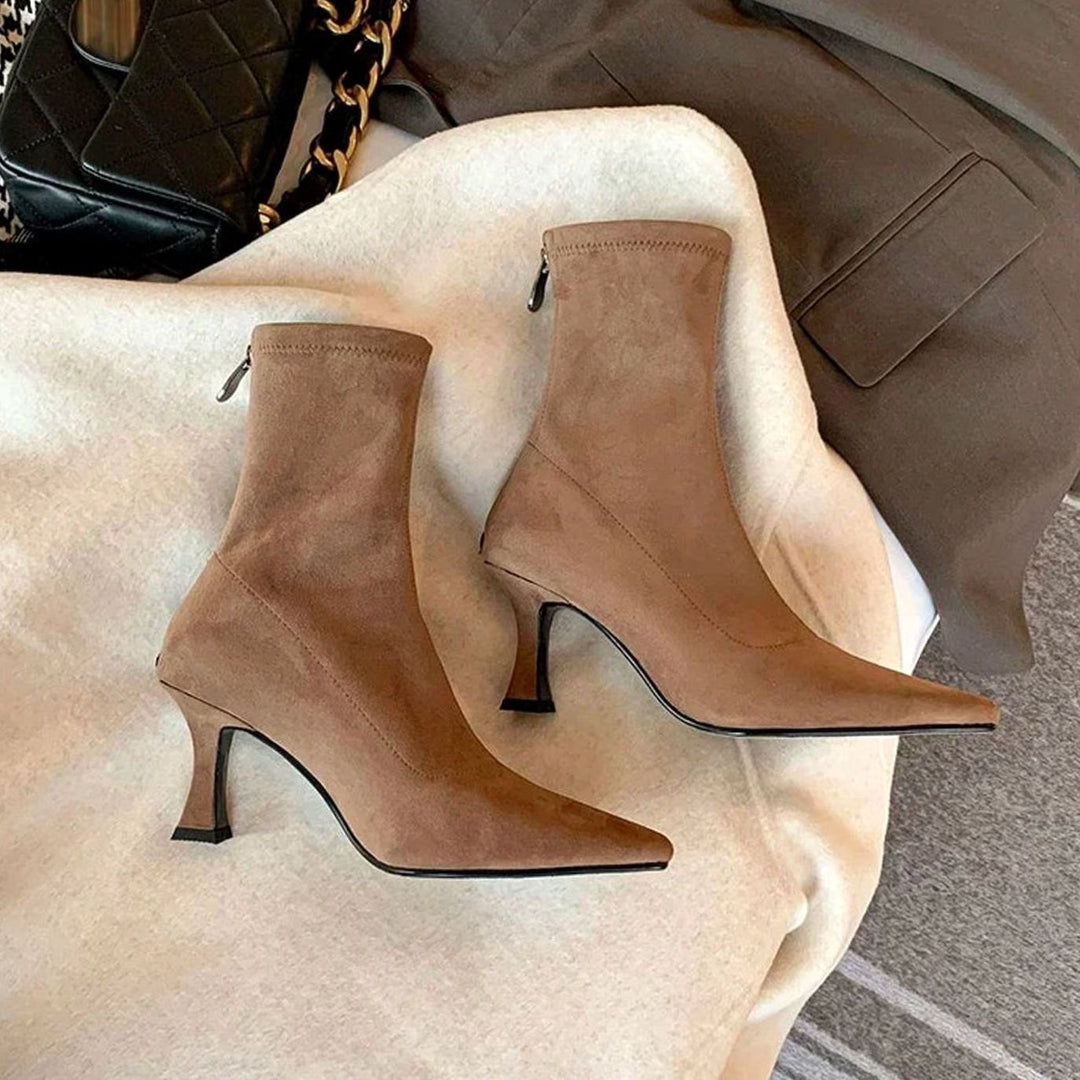 Women's Pointed Toe Kitten Heel Sock Ankle Boots