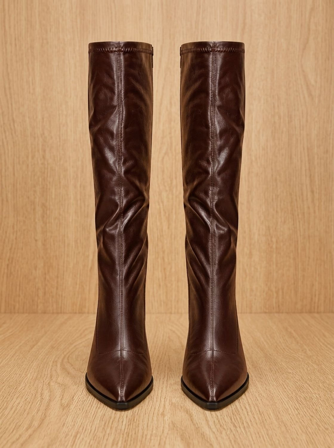 Women's Pointed-Toe Knee High Boots Chunky Block Heel