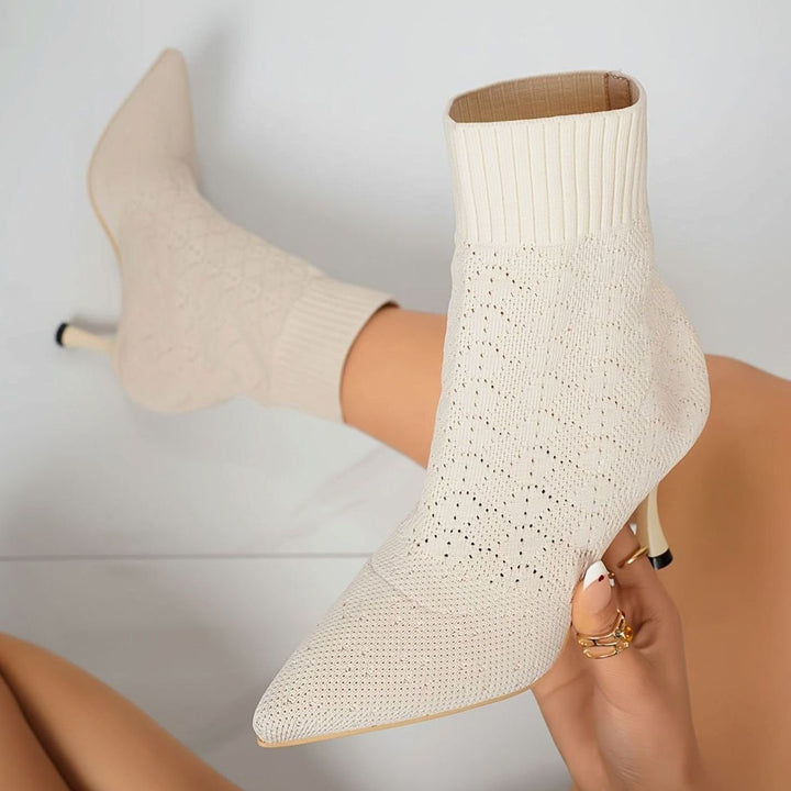 Women's Pointed-Toe Knit Sock Ankle Boots Stiletto Heel