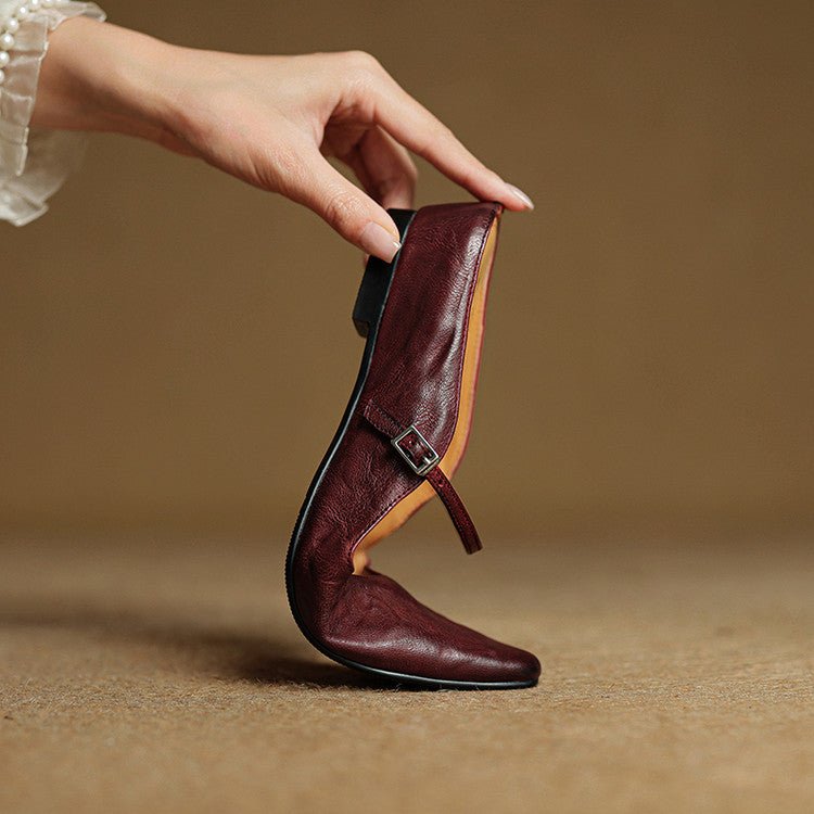 Women's Pointed-Toe Mary Jane Buckle-Strap Leather Mule Flats