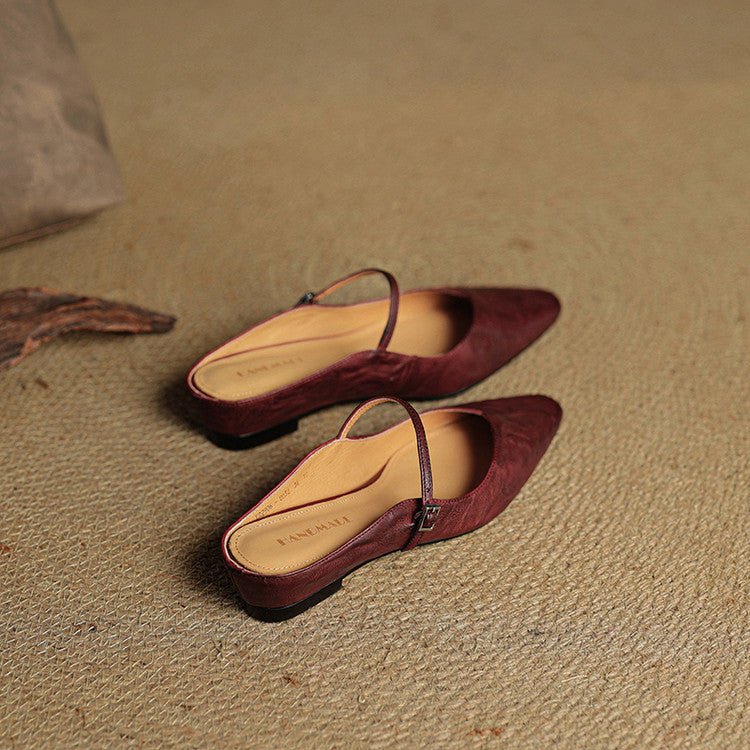 Women's Pointed-Toe Mary Jane Buckle-Strap Leather Mule Flats