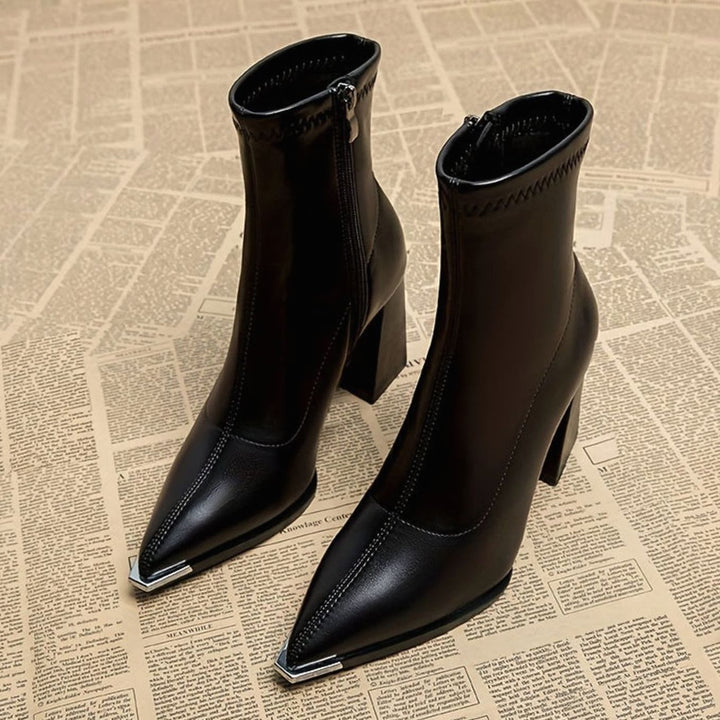 Women's Pointed-Toe Side-Zip Chunky Block Heel Ankle Boots