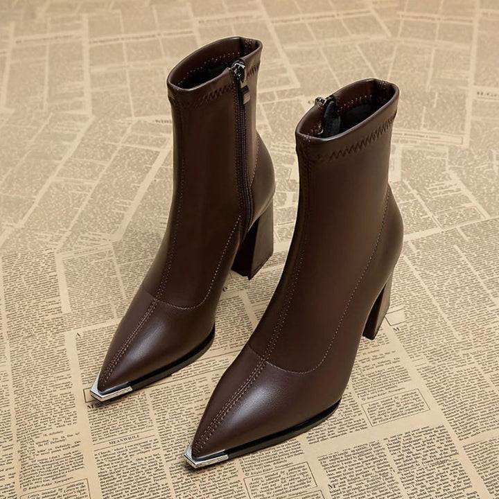 Women's Pointed-Toe Side-Zip Chunky Block Heel Ankle Boots