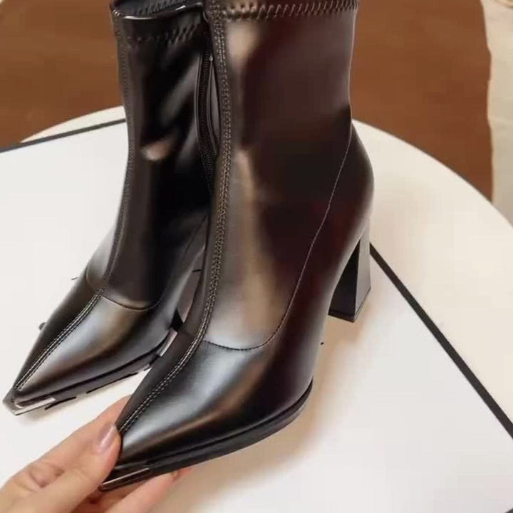 Women's Pointed-Toe Side-Zip Chunky Block Heel Ankle Boots