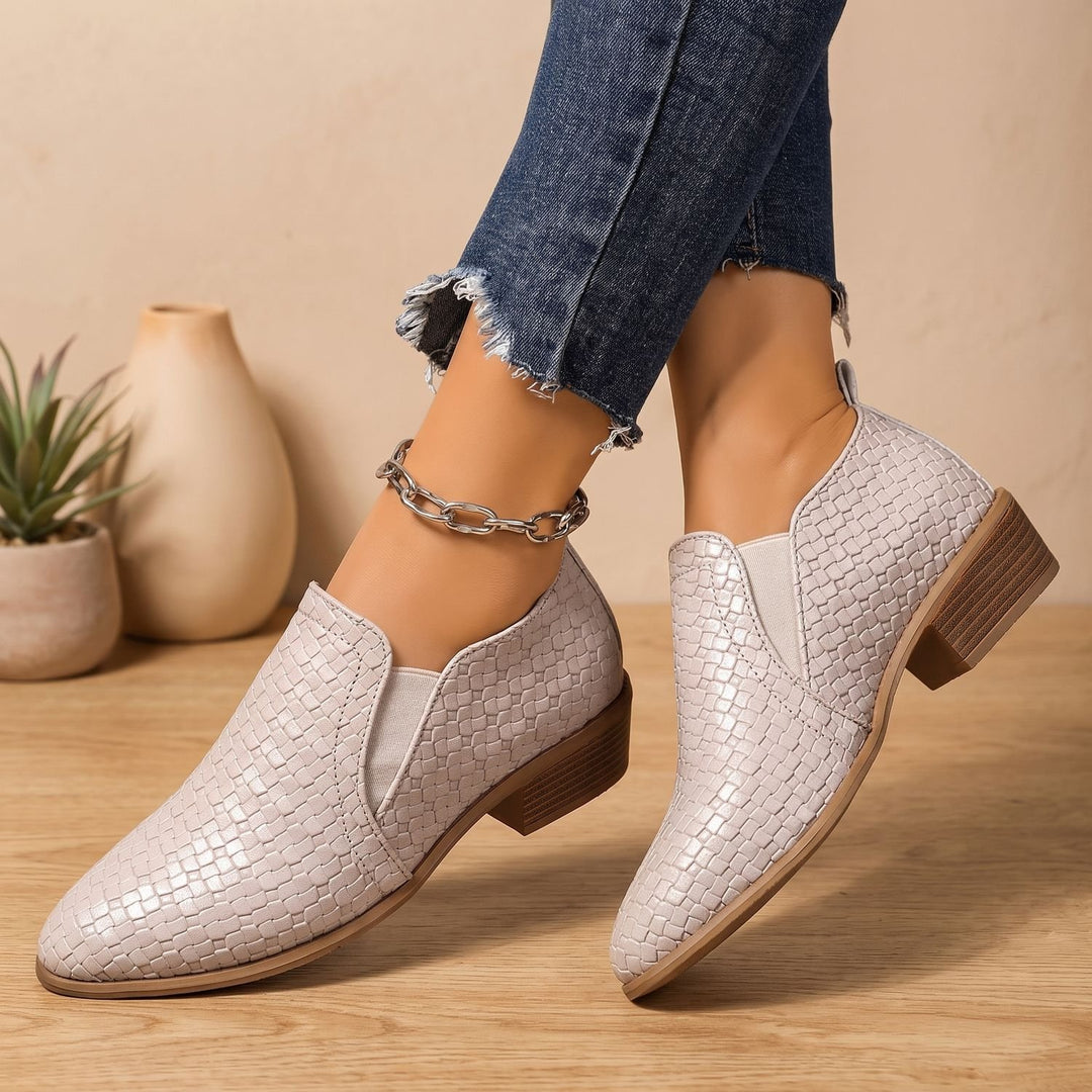 Women's Pointed-Toe Slip-On Block Heel Loafers - Gray