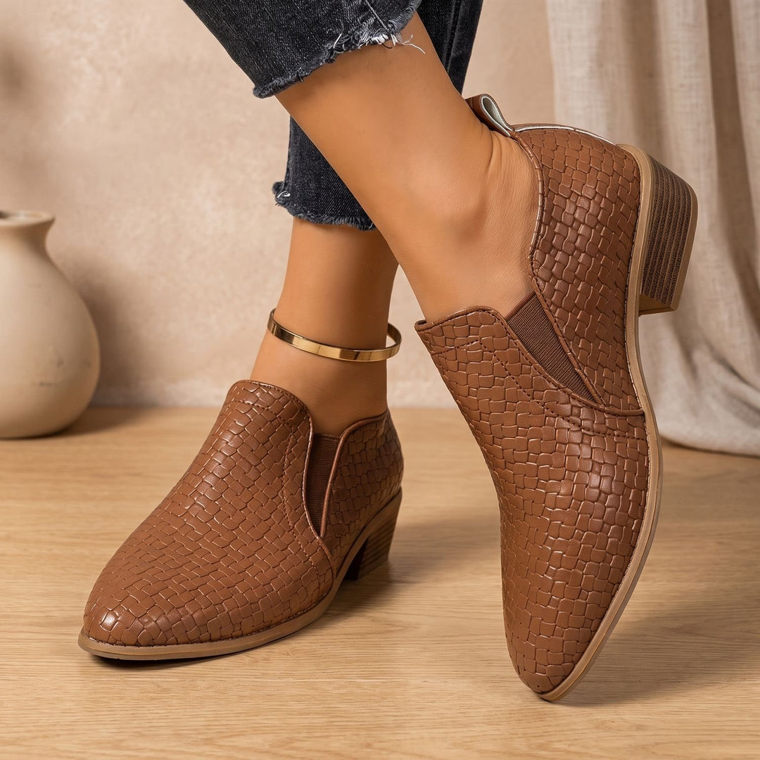Women's Pointed-Toe Slip-On Block Heel Loafers - Brown