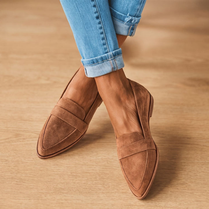 Women's Pointed-Toe Suede Slip-On Loafer Flats - Khaki
