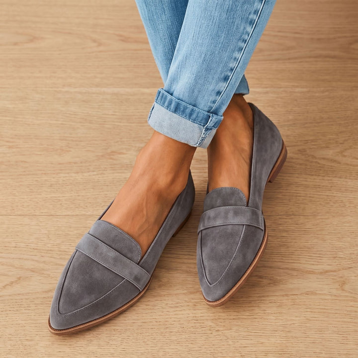 Women's Pointed-Toe Suede Slip-On Loafer Flats - Gray