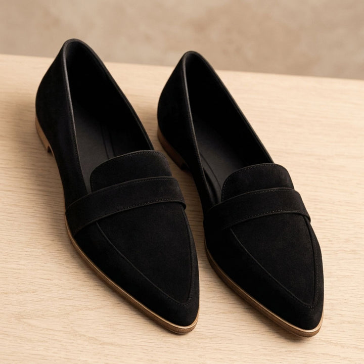 Women's Pointed-Toe Suede Slip-On Loafer Flats - Black