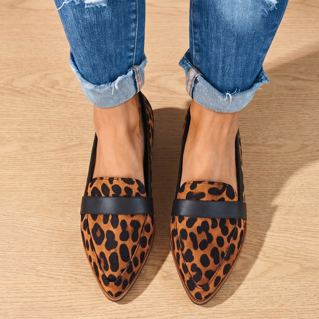 Women's Pointed-Toe Suede Slip-On Loafer Flats - Leopard