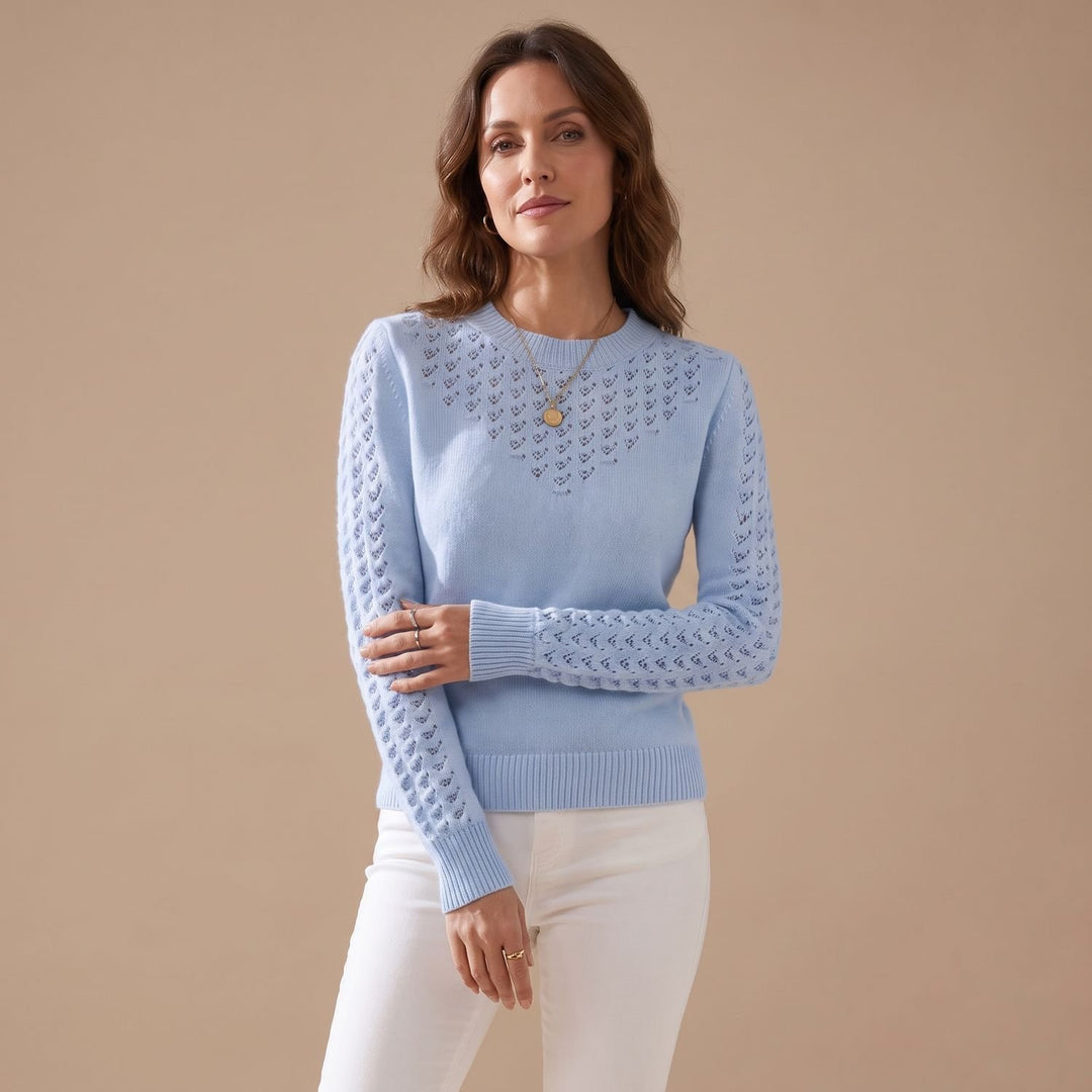Women's Pointelle Knit Crewneck Long-Sleeve Sweater
