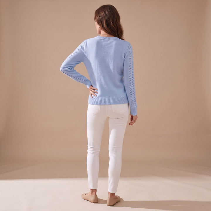 Women's Pointelle Knit Crewneck Long-Sleeve Sweater