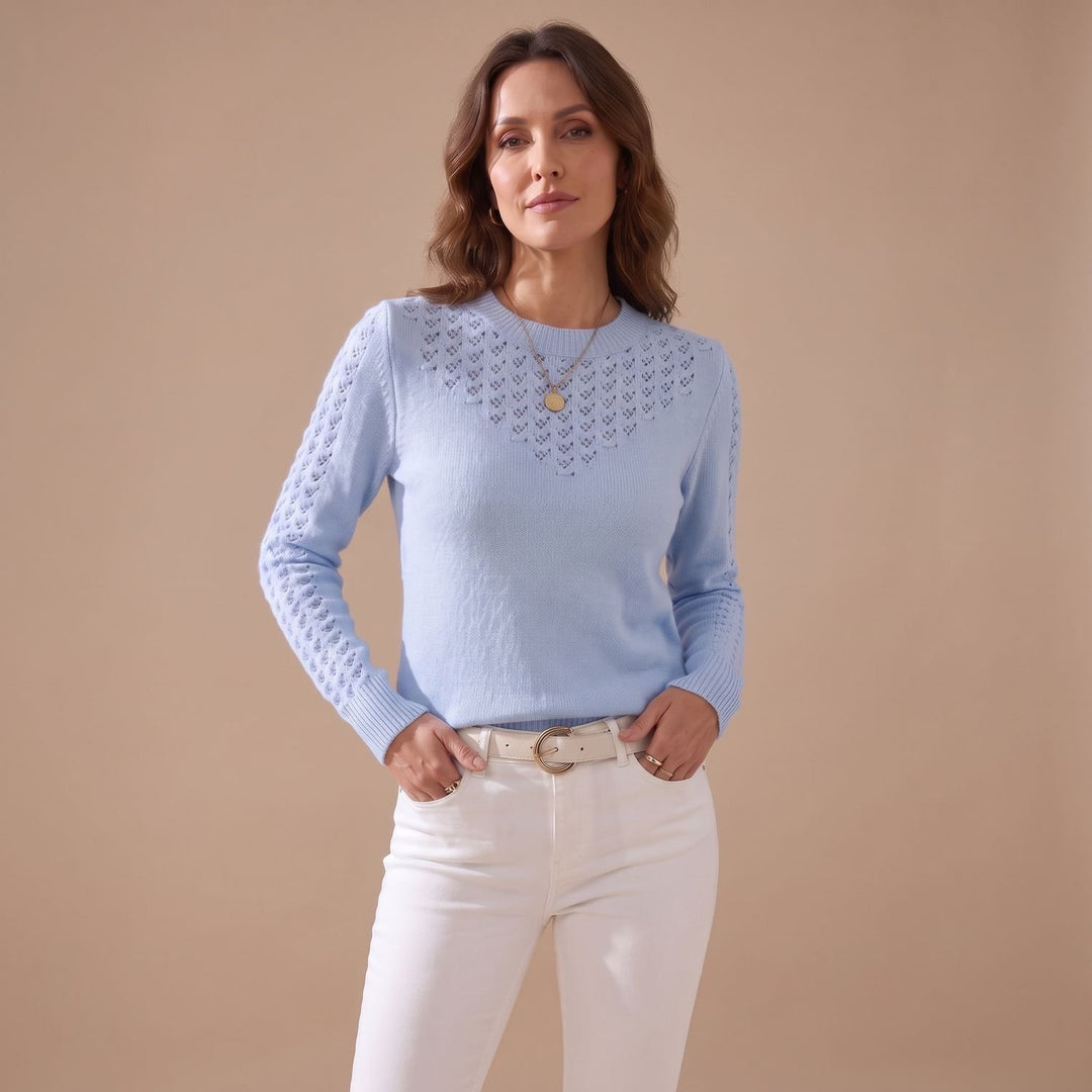 Women's Pointelle Knit Crewneck Long-Sleeve Sweater