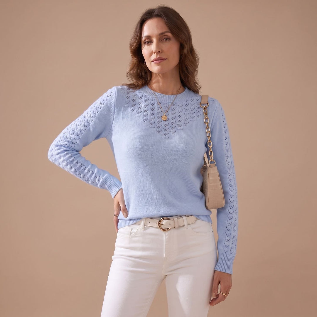 Women's Pointelle Knit Crewneck Long-Sleeve Sweater